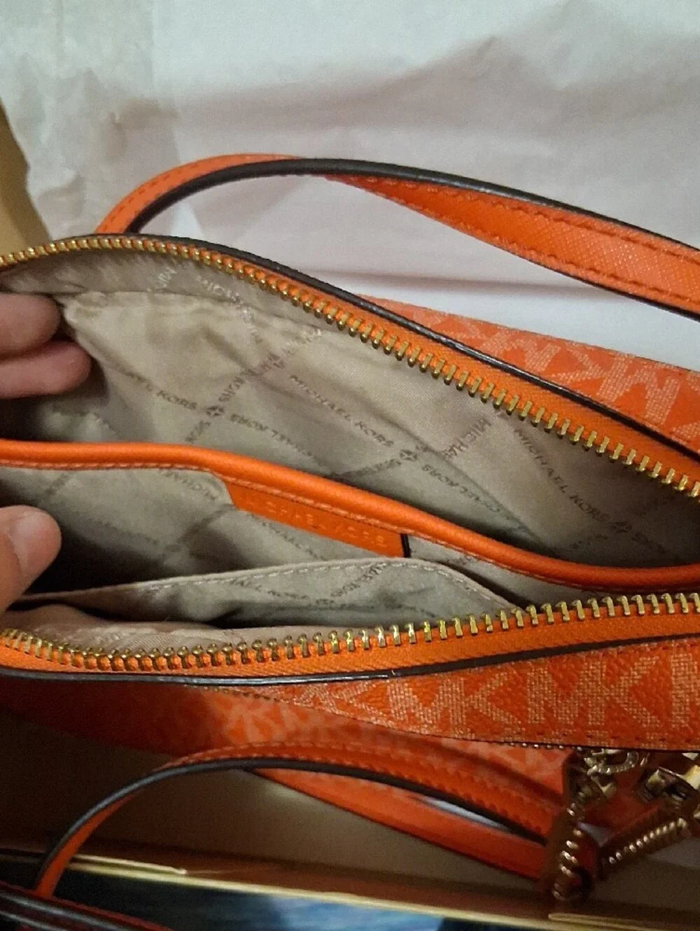Michael Kors Orange Signature MK Crossbody with Gold Hardware